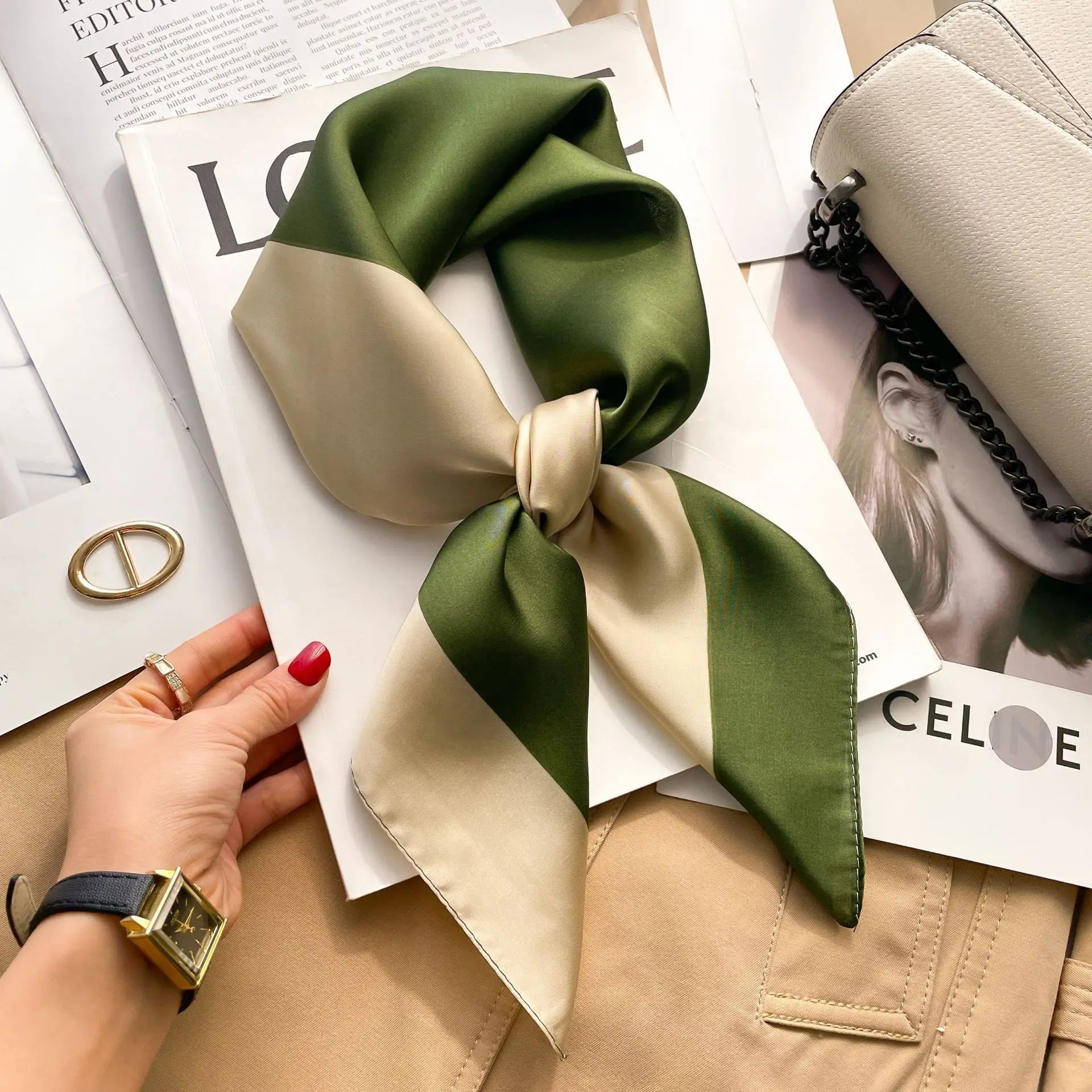 SENAIFEI Printed Silk Scarf — Luxury Square Shawl & Decorative Headband