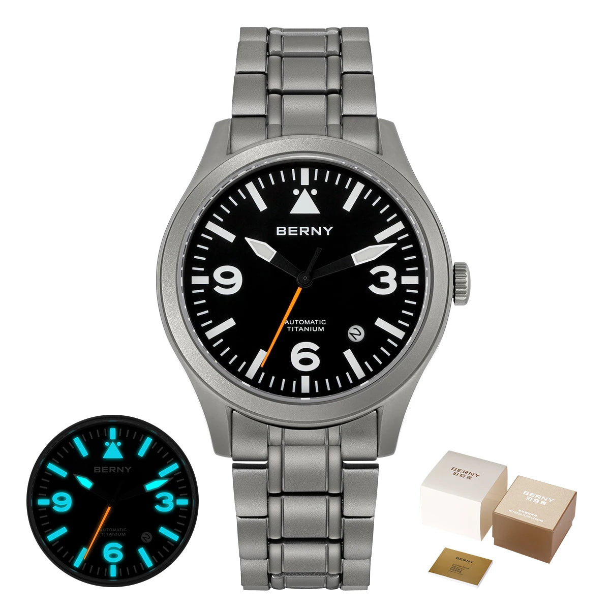 BERNY Full Titanium Automatic Watch — Sapphire Glass & Luminous Aviation Style
