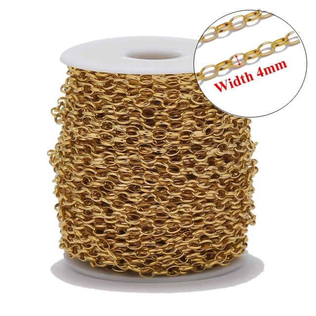 Stainless Steel Jewelry Chain — 1M Gold or Steel Link Chain for DIY Crafts