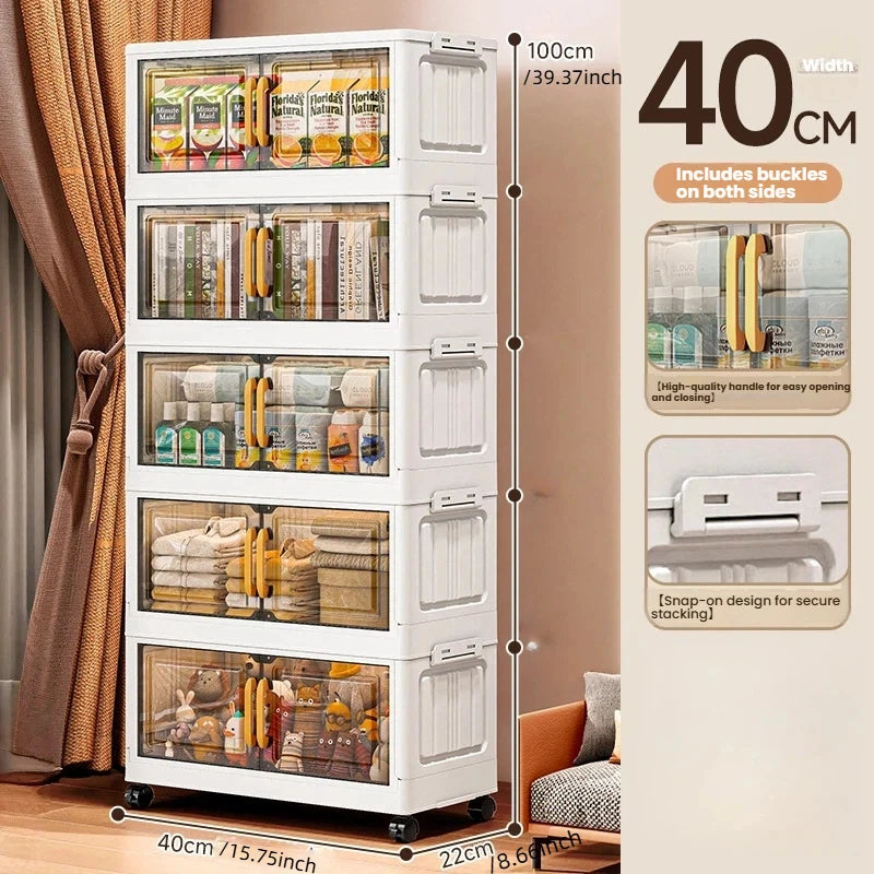 Foldable Double-Door Storage Cabinet — Space-Saving Floor Standing Organizer