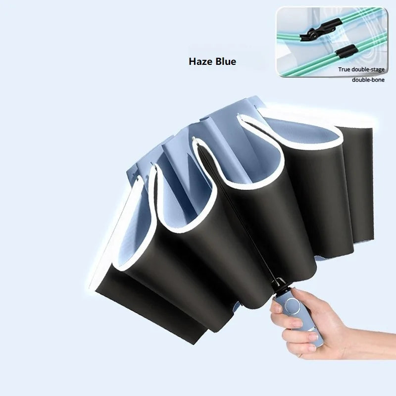 Automatic Reverse Folding Umbrella — Windproof UV Protection with Reflective Stripe