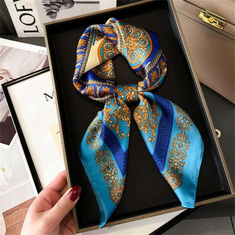 SENAIFEI Printed Silk Scarf — Luxury Square Shawl & Decorative Headband