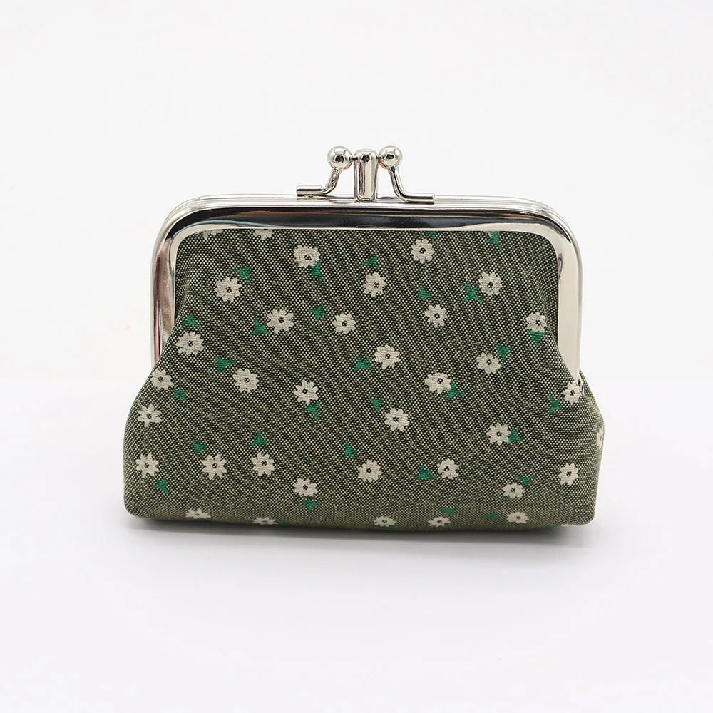 Floral Print Canvas Coin Purse — Compact Mini Pouch for Keys and Cards