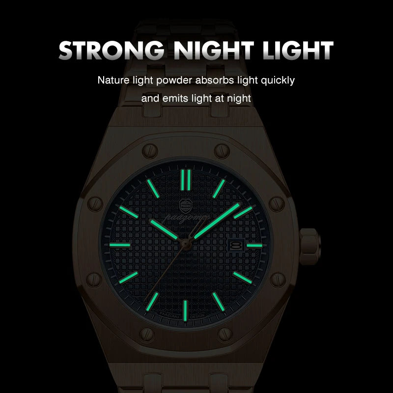 PAAZOMU Men's Business Wristwatch — Stainless Steel Quartz Watch with Luminous Date