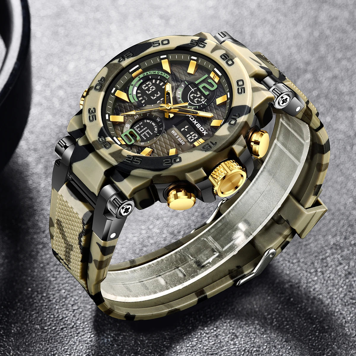 foxbox Men's Military Sports Watch — Waterproof Dual Display Quartz Timepiece