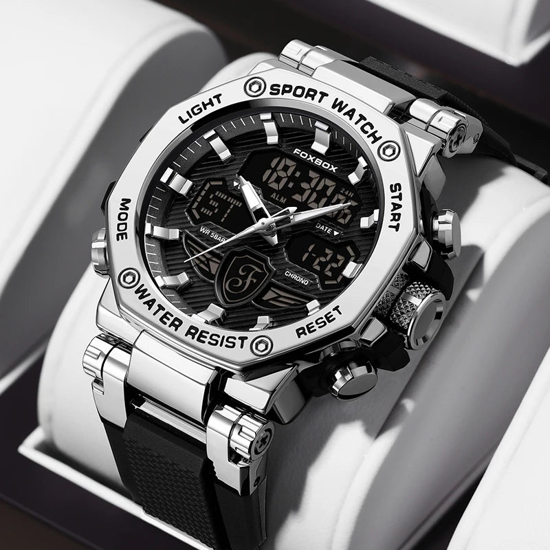 foxbox Men's Dual Display Sport Watch — Luminous Quartz Analog-Digital Timepiece