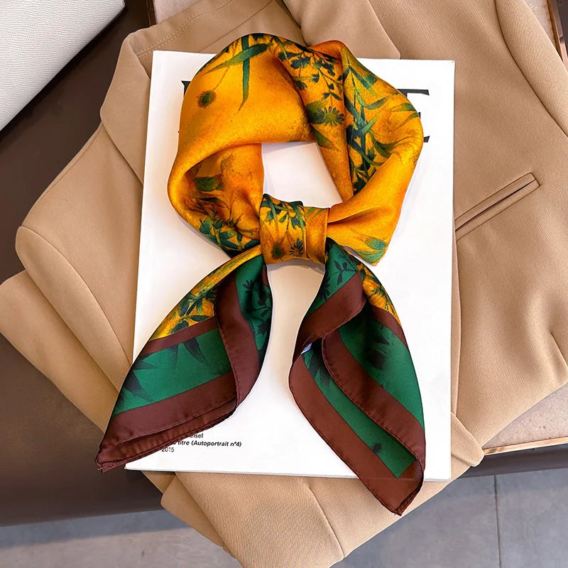 SENAIFEI Printed Silk Scarf — Luxury Square Shawl & Decorative Headband