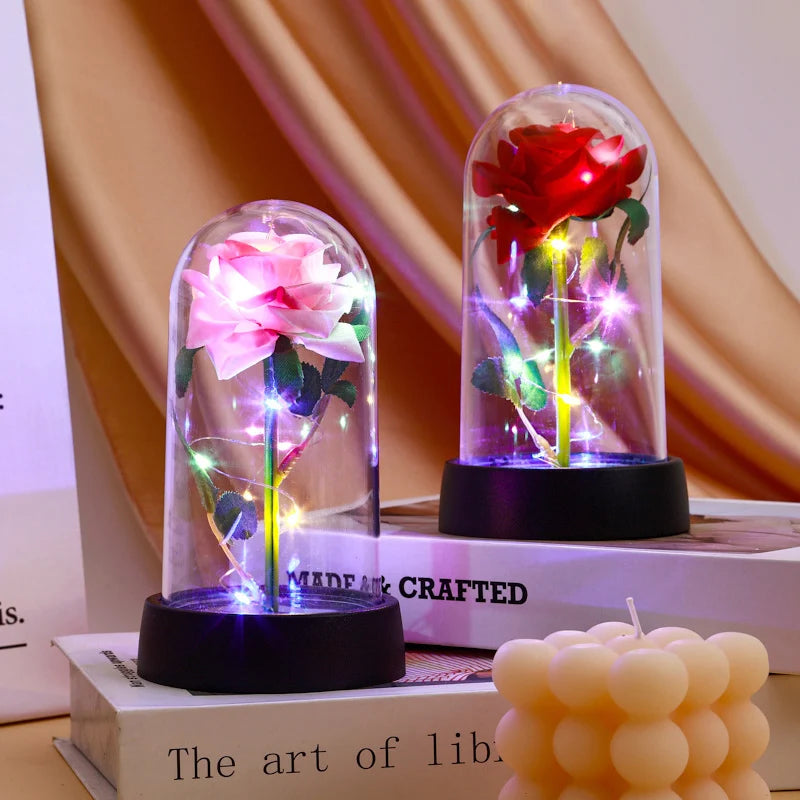 Eternal Rose in Glass Dome — LED Light Decorative Flower Gift