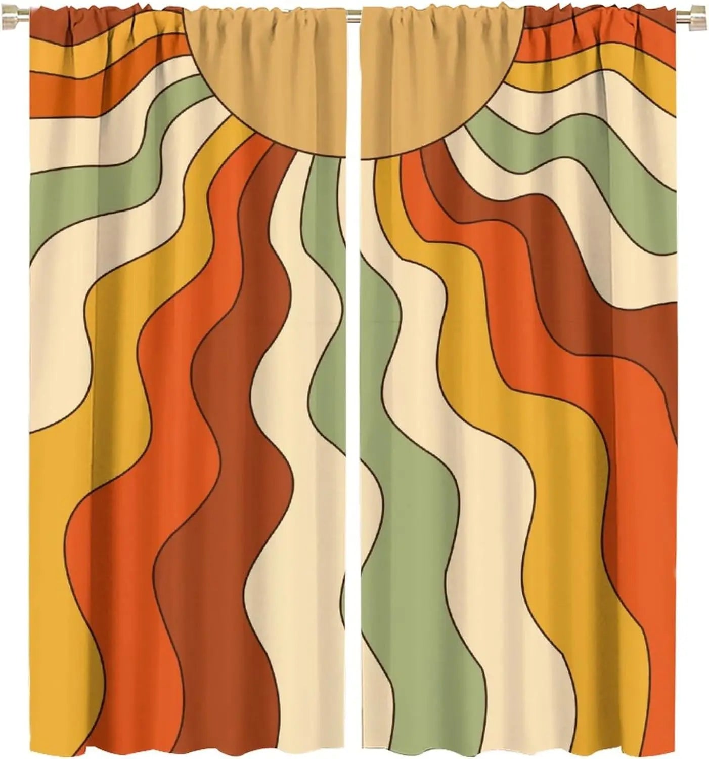 Mid Century Retro Geometric Curtains — Vintage Style Window Treatments