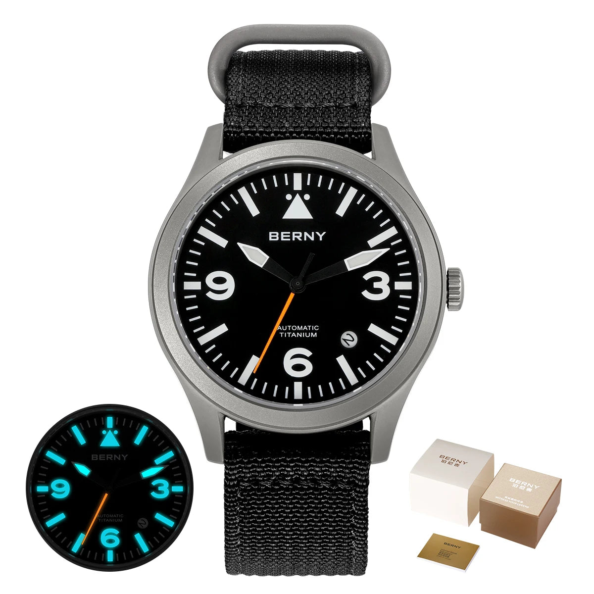 BERNY Full Titanium Automatic Watch — Sapphire Glass & Luminous Aviation Style