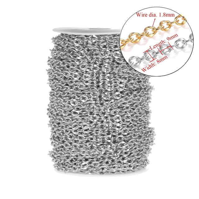 Stainless Steel Jewelry Chain — 1M Gold or Steel Link Chain for DIY Crafts