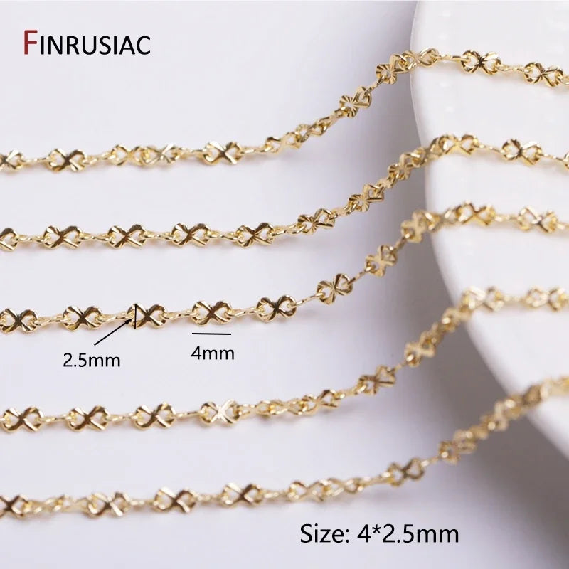 FINRUSIAC 14K Gold Plated Brass Cable Chain — Round Link Jewelry Making Supplies