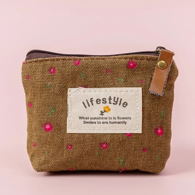SOZAKKA Floral Canvas Coin Purse — Compact Zippered Change Pouch