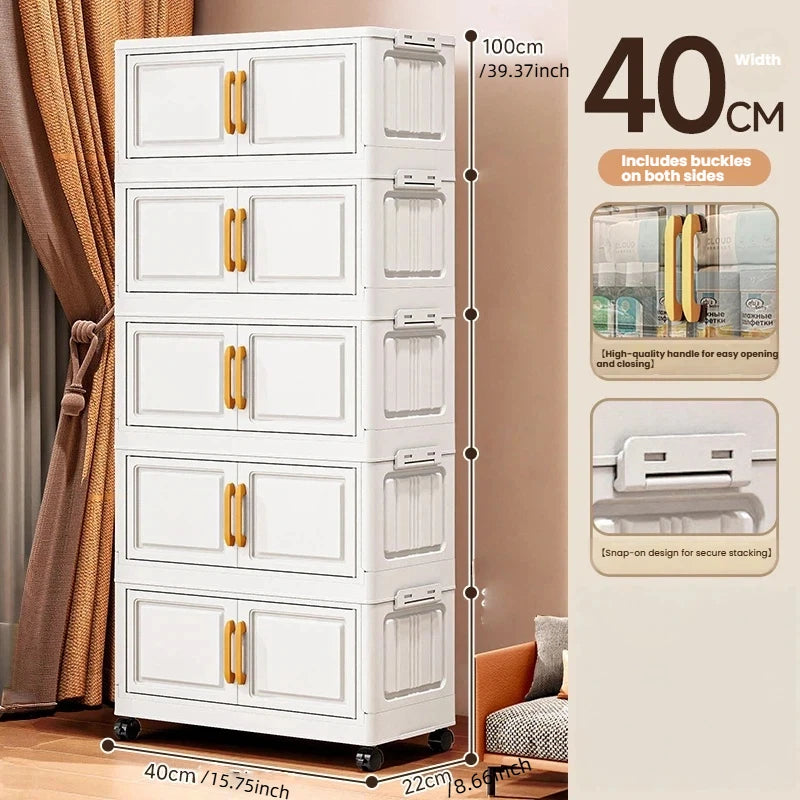 Foldable Double-Door Storage Cabinet — Space-Saving Floor Standing Organizer
