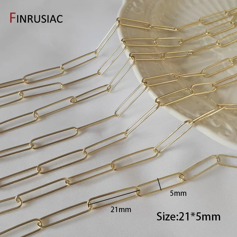 FINRUSIAC 14K Gold Plated Brass Cable Chain — Round Link Jewelry Making Supplies