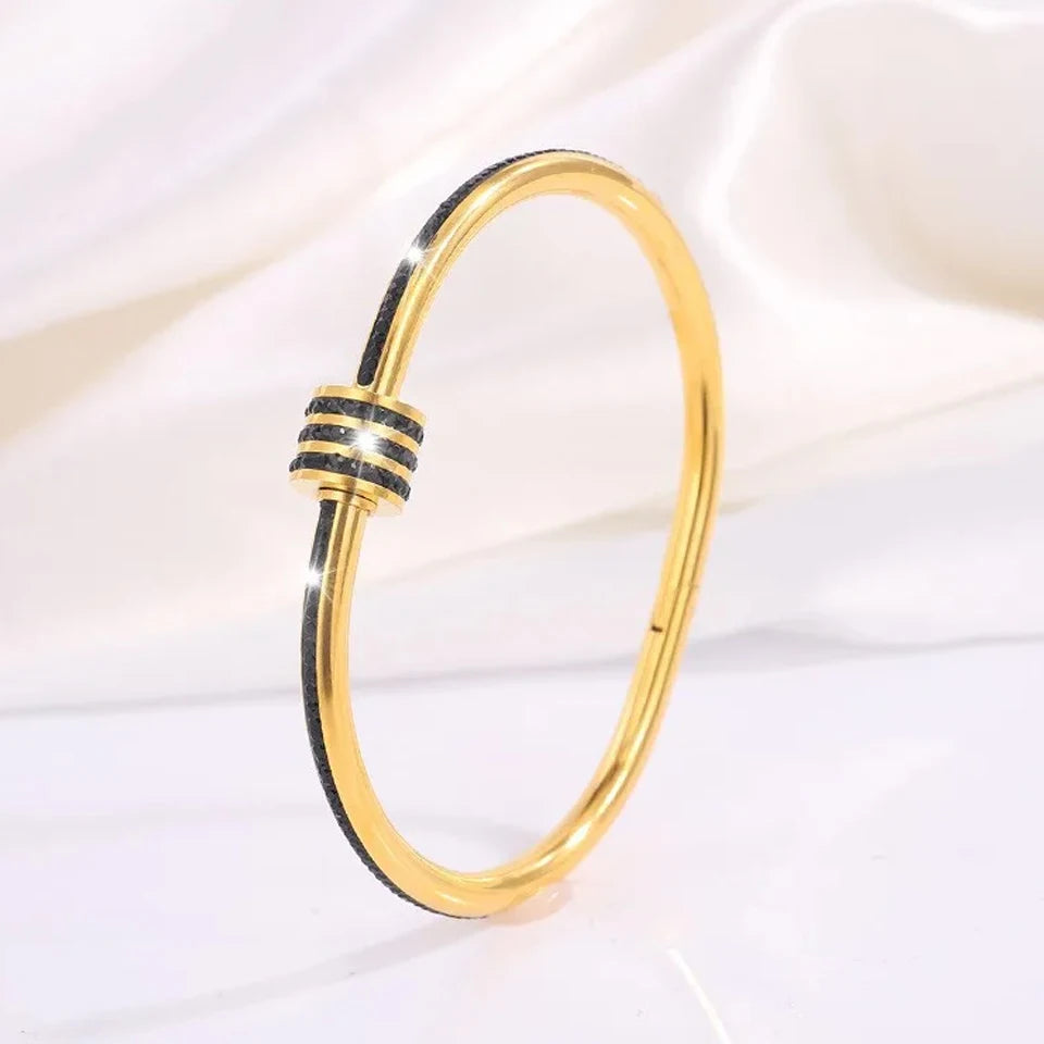Sparkling Zirconia Stainless Steel Bracelet Set — Stackable Cuff Bangles for Women