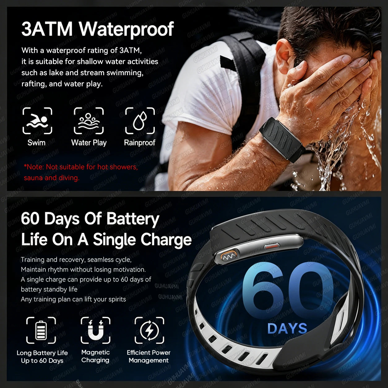 GUHUAVMI Screenless Smart Health Bracelet — 24/7 ECG & SpO2 Fitness Tracker