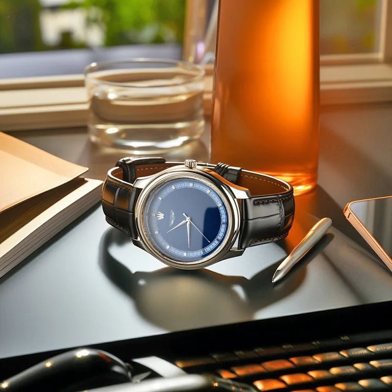 Men's Leather Strap Quartz Watch — Elegant Business & Leisure Timepiece