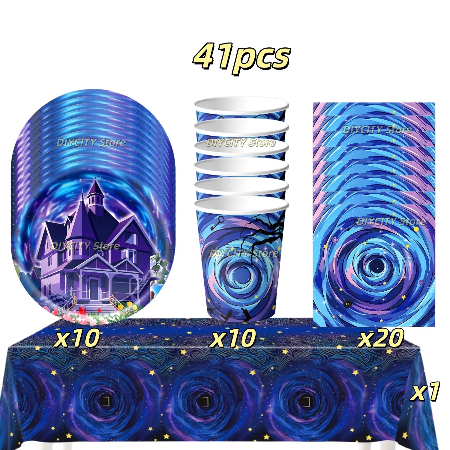 Potdemiel Spooky Ghost House Party Supplies — Starry Night Theme Tableware Set
