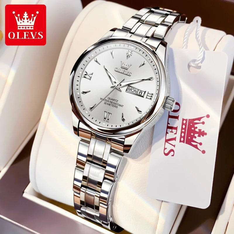 OLEVS 9806 Luxury Couple Watch Set — Waterproof Quartz Timepiece with Luminous Display