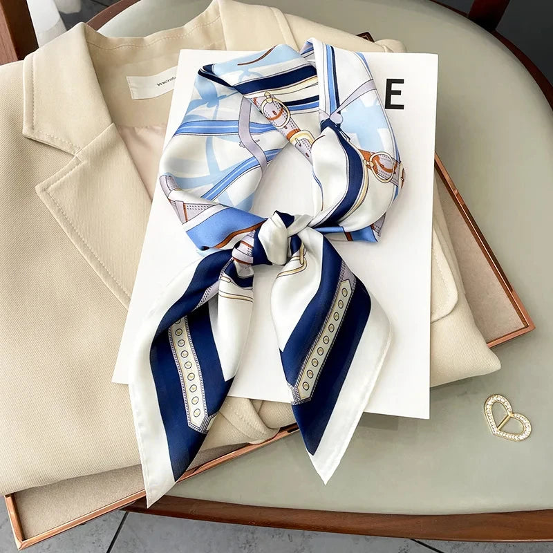 SENAIFEI Printed Silk Scarf — Luxury Square Shawl & Decorative Headband