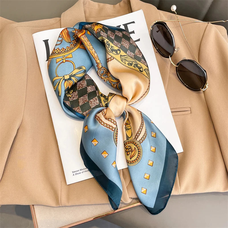 SENAIFEI Printed Silk Scarf — Luxury Square Shawl & Decorative Headband