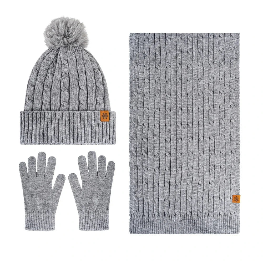 Winter Thermal Accessory Set — Knit Beanie, Scarf & Touchscreen Gloves