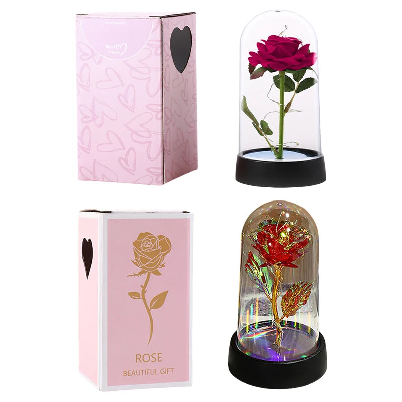 Eternal Rose in Glass Dome — LED Light Decorative Flower Gift