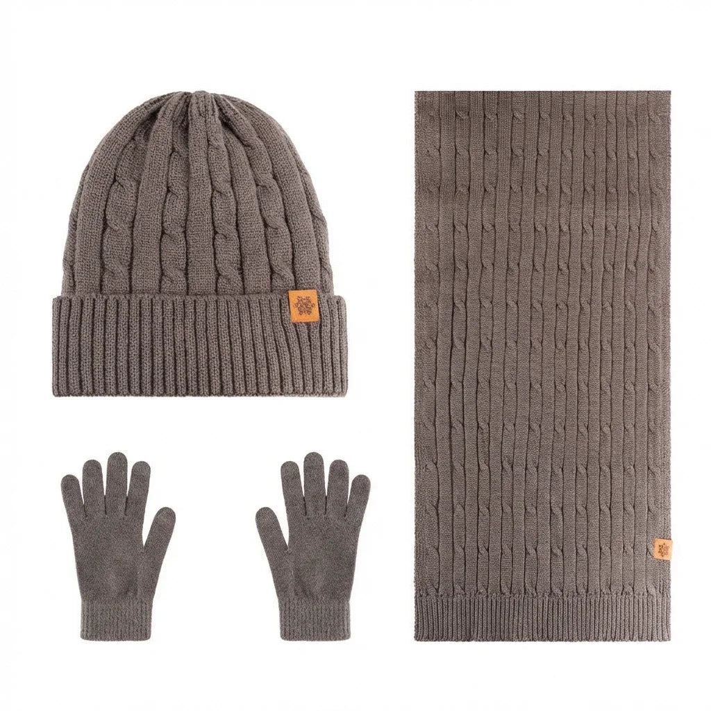 Winter Thermal Accessory Set — Knit Beanie, Scarf & Touchscreen Gloves