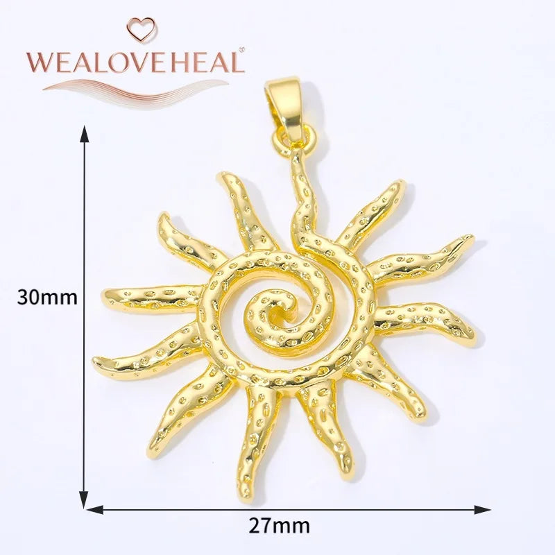 Spiral Vortex Sun Pendants — 18K Gold Plated Zirconia Charms for Jewelry Making