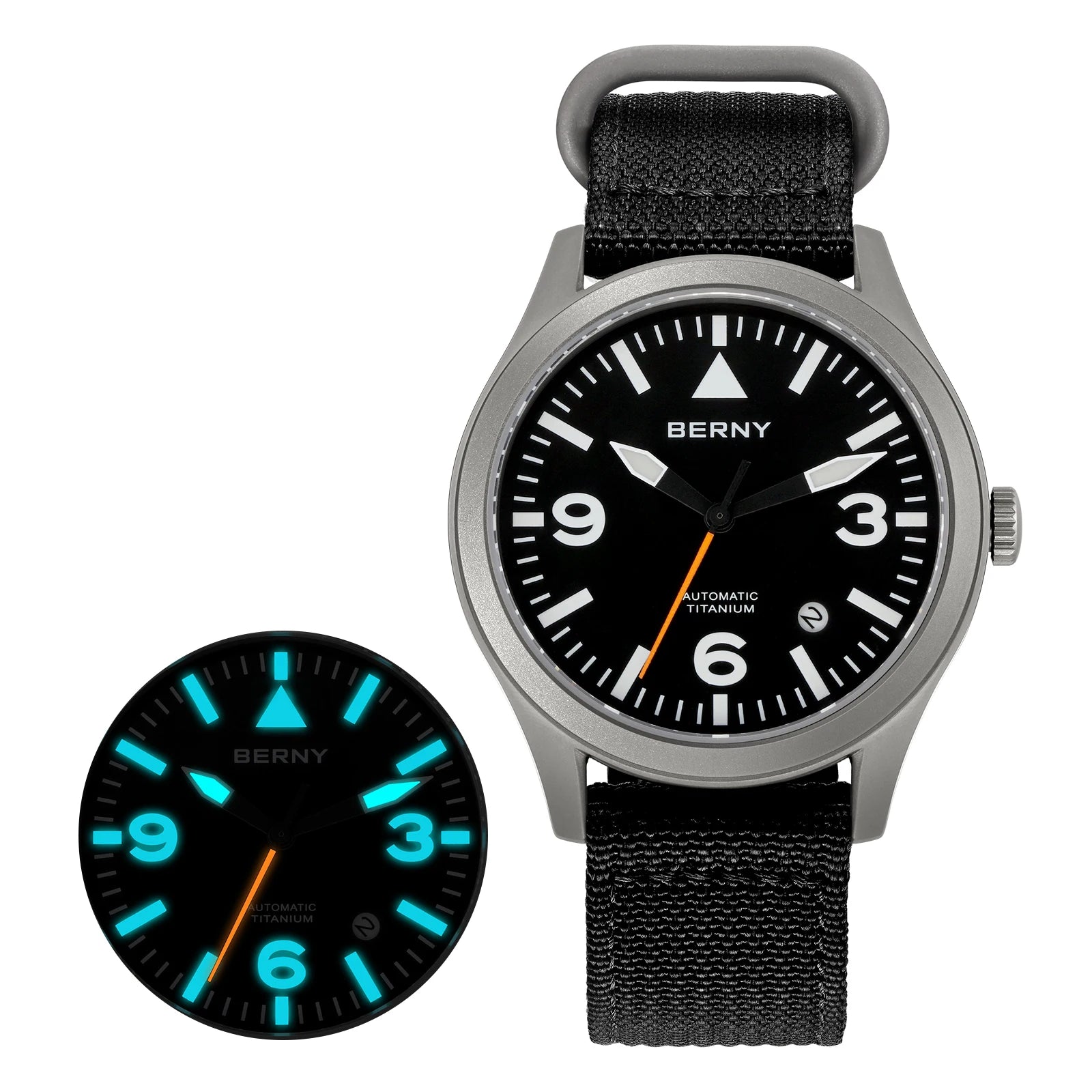 BERNY Full Titanium Automatic Watch — Sapphire Glass & Luminous Aviation Style