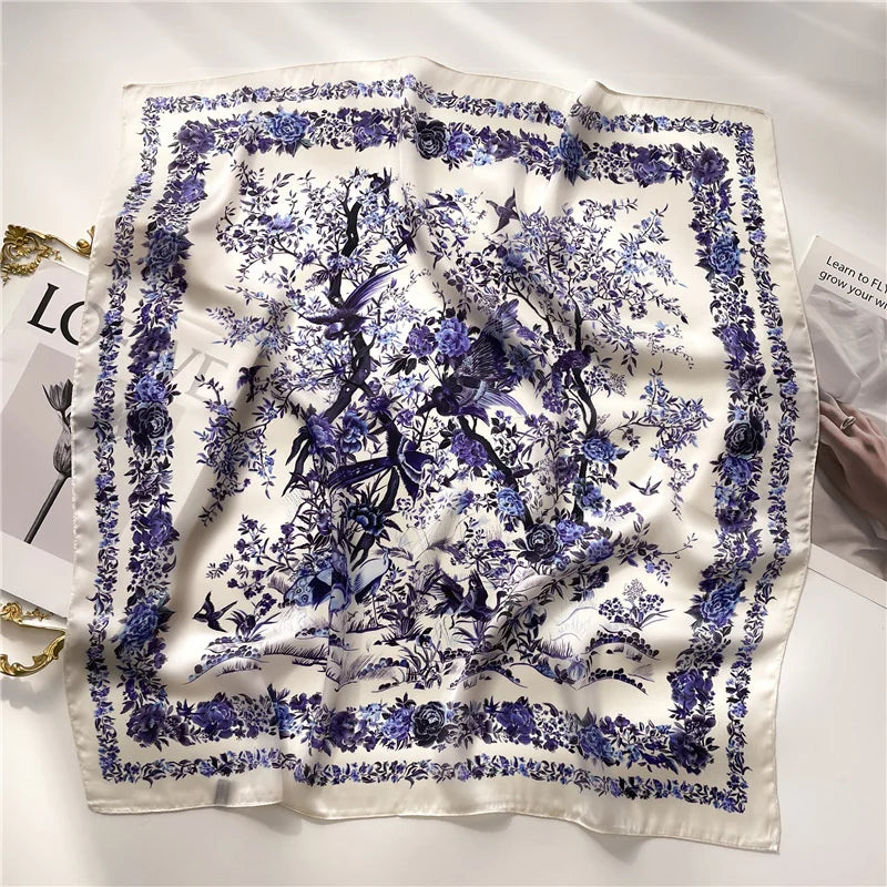 SENAIFEI Printed Silk Scarf — Luxury Square Shawl & Decorative Headband