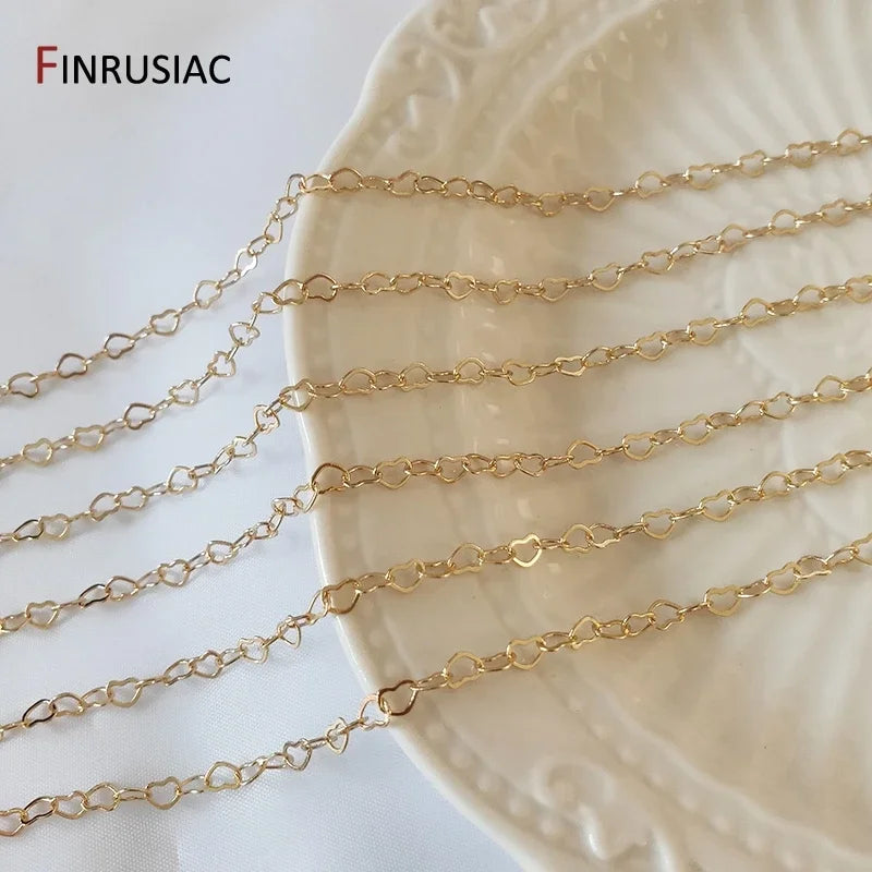 FINRUSIAC 14K Gold Plated Brass Cable Chain — Round Link Jewelry Making Supplies