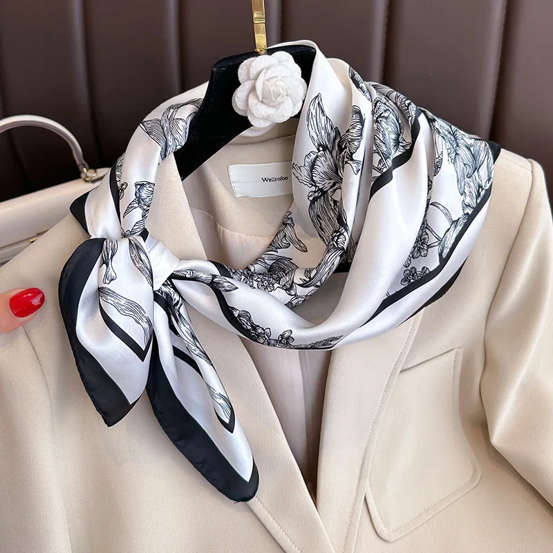 SENAIFEI Printed Silk Scarf — Luxury Square Shawl & Decorative Headband