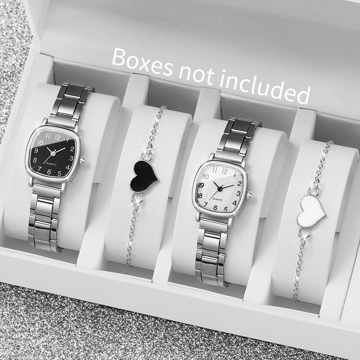 Women's Square Arabic Dial Quartz Watch — Elegant Alloy Strap with Heart Bracelet
