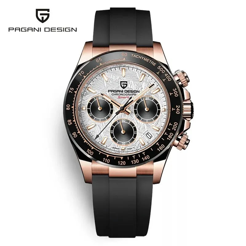 PAGANI DESIGN Luxury Chronograph Watch — Rose Gold Stainless Steel Sport Wristwatch