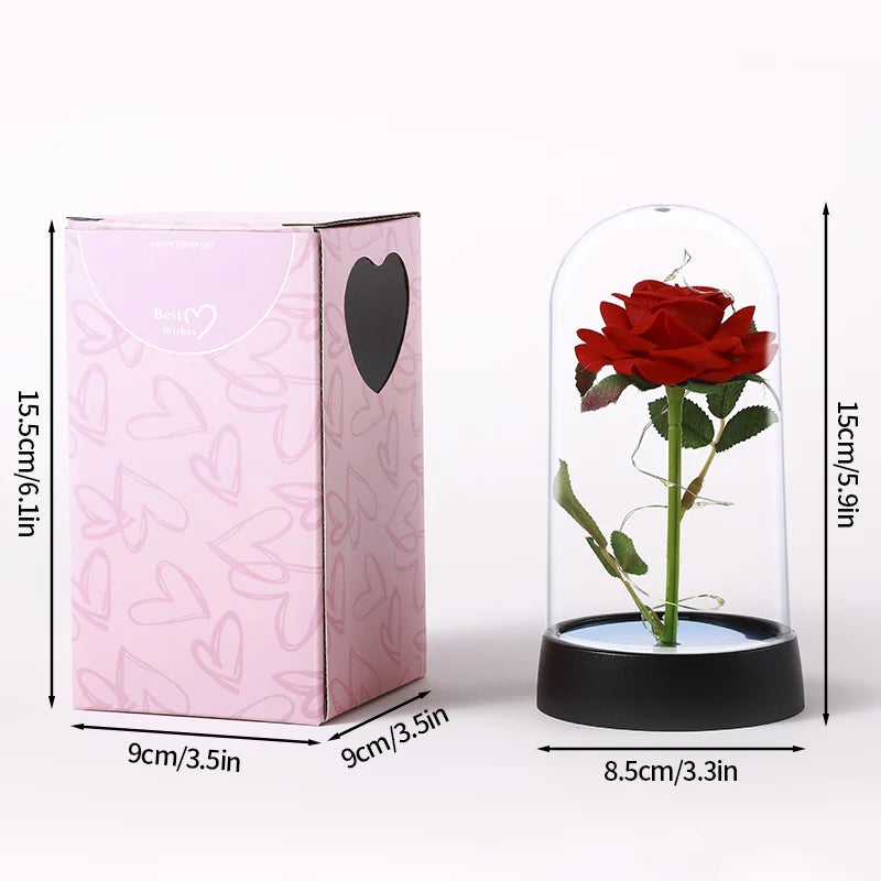 Eternal Rose in Glass Dome — LED Light Decorative Flower Gift