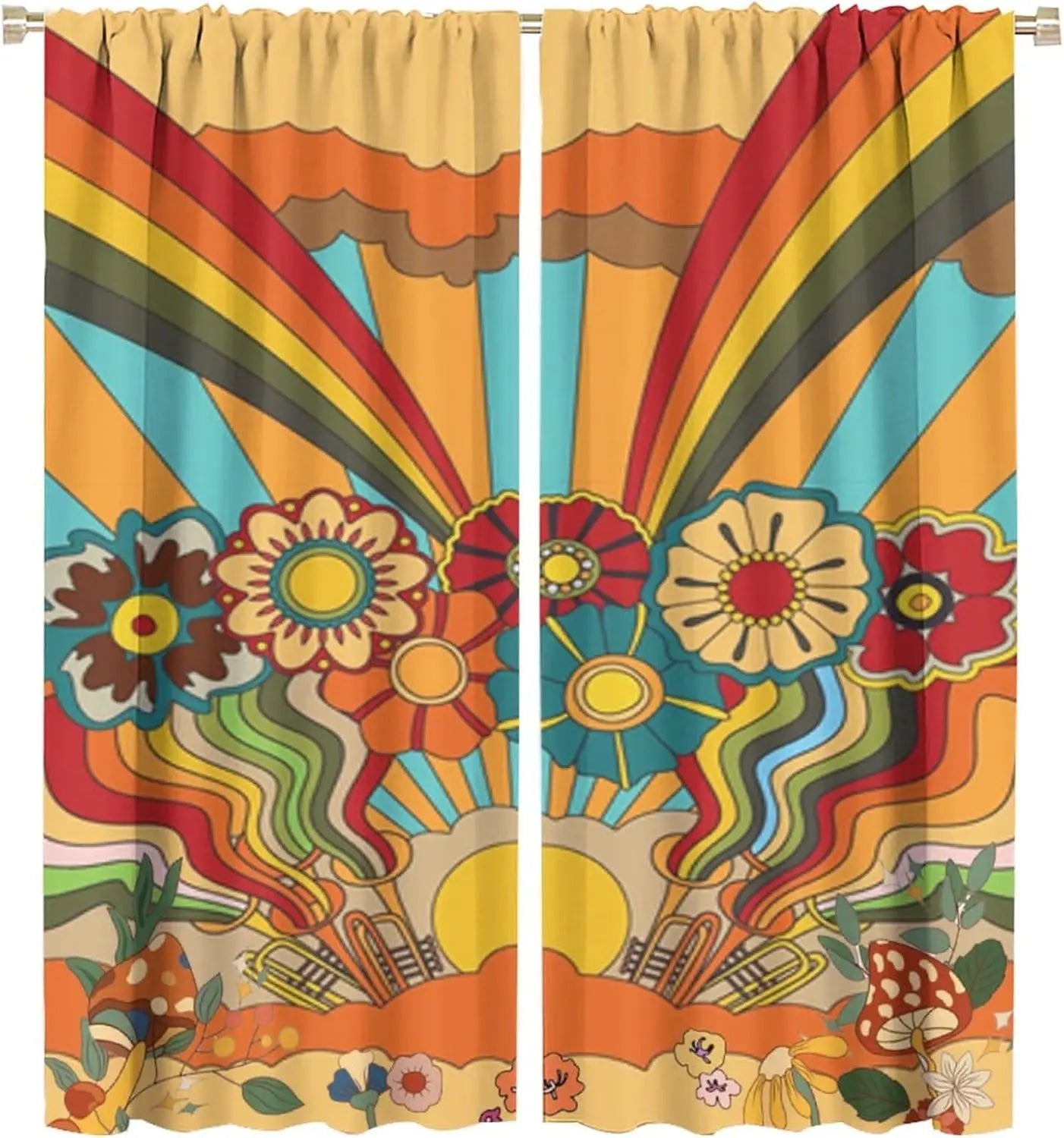 Mid Century Retro Geometric Curtains — Vintage Style Window Treatments