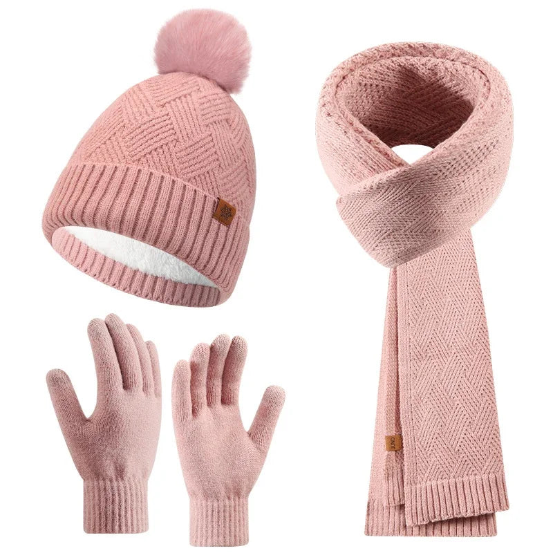 Winter Thermal Accessory Set — Knit Beanie, Scarf & Touchscreen Gloves