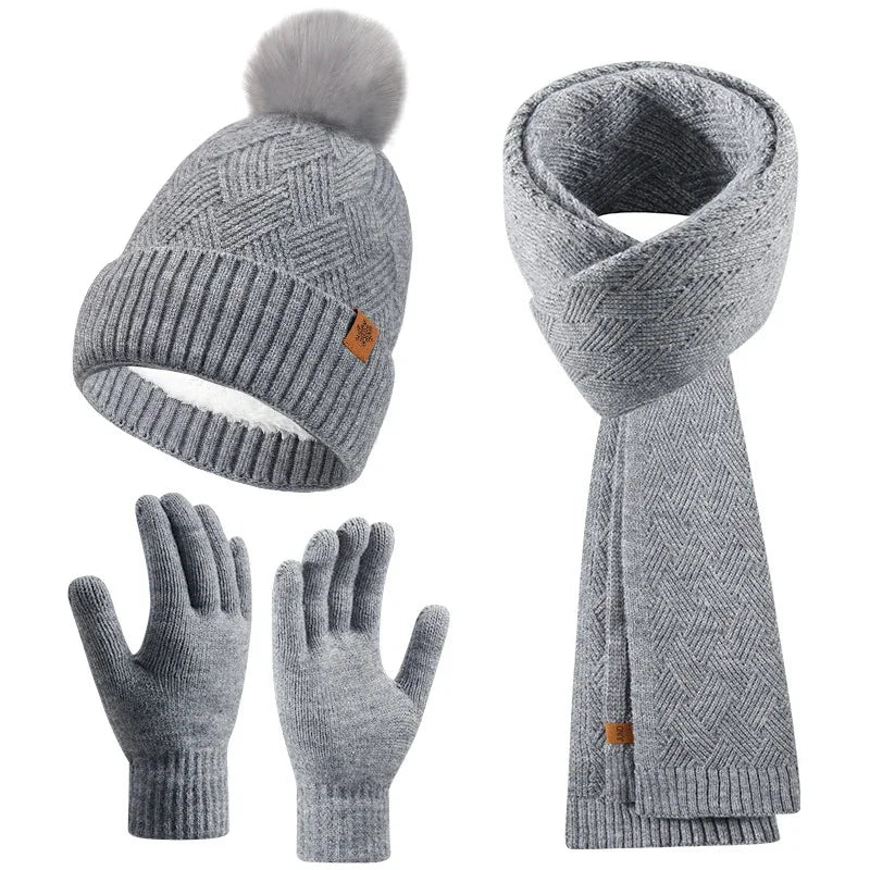 Winter Thermal Accessory Set — Knit Beanie, Scarf & Touchscreen Gloves
