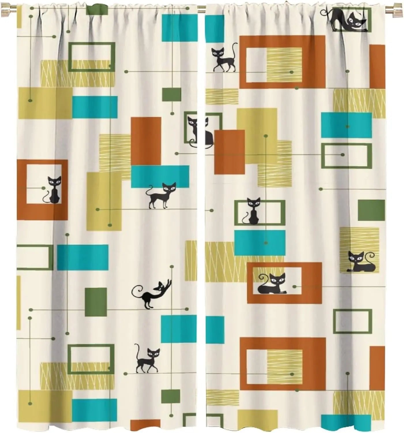 Mid Century Retro Geometric Curtains — Vintage Style Window Treatments