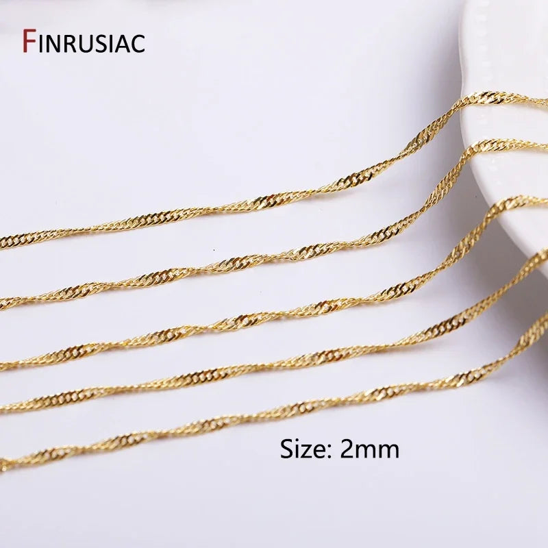 FINRUSIAC 14K Gold Plated Brass Cable Chain — Round Link Jewelry Making Supplies