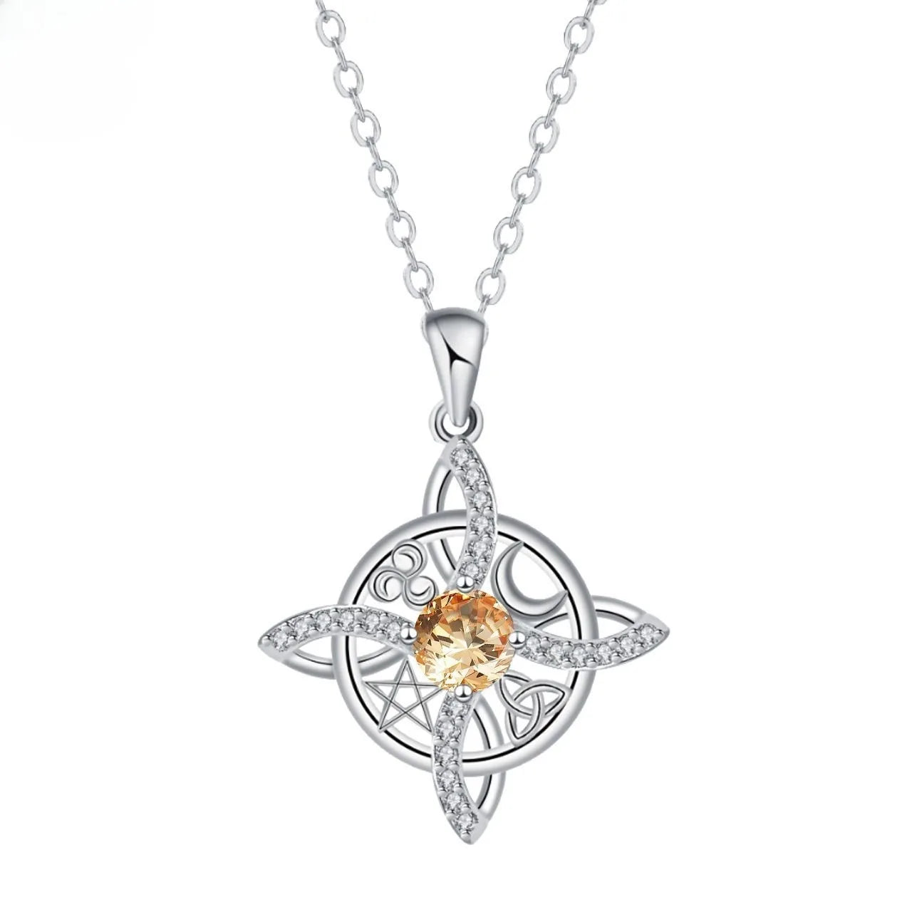 YILUOCD Mystical Birthstone Witches Knot Necklace — Vintage Crystal Pendant