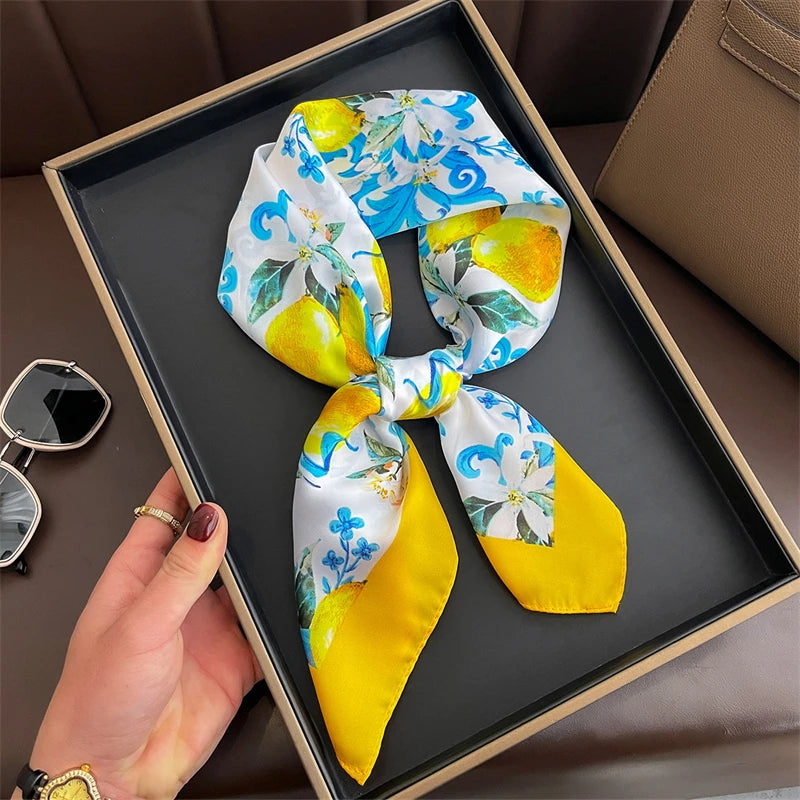 SENAIFEI Printed Silk Scarf — Luxury Square Shawl & Decorative Headband