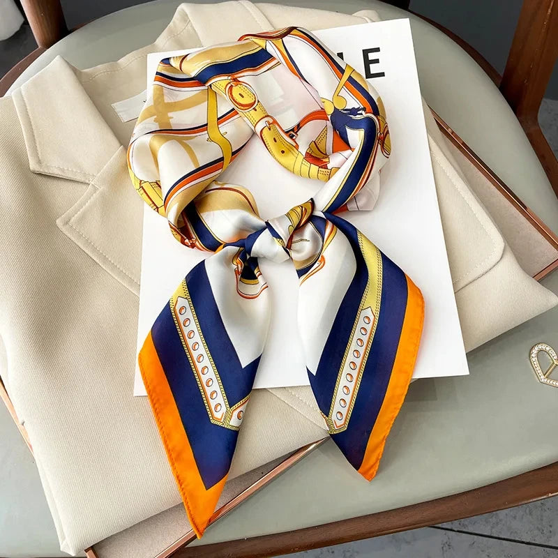 SENAIFEI Printed Silk Scarf — Luxury Square Shawl & Decorative Headband