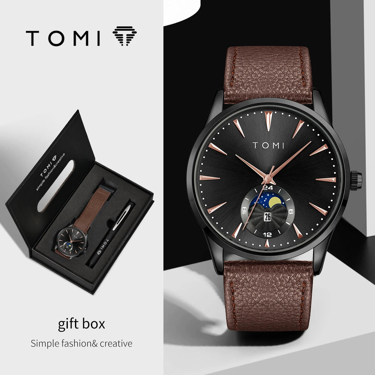 TOMI Men's Luxury Watch and Pen Gift Set — Business Quartz Watch with Case