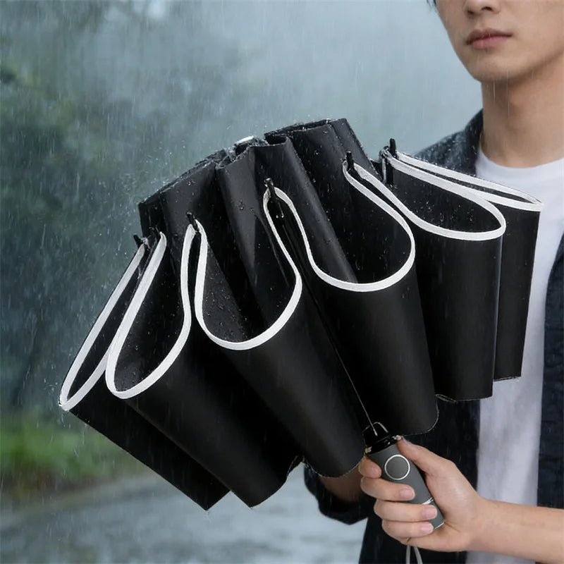 Automatic Reverse Folding Umbrella — Windproof UV Protection with Reflective Stripe