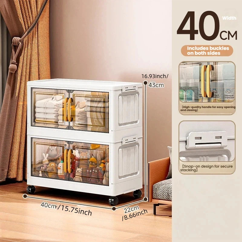 Foldable Double-Door Storage Cabinet — Space-Saving Floor Standing Organizer