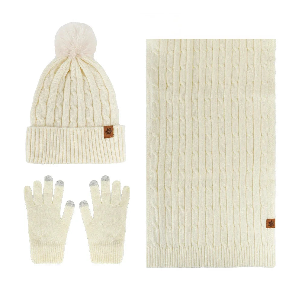 Winter Thermal Accessory Set — Knit Beanie, Scarf & Touchscreen Gloves