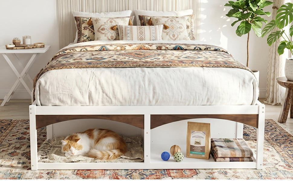 King Bed Frame with Storage Drawers, No Headboard Platform Bed with Light, Pet-Friendly Design, No Box Spring Needed